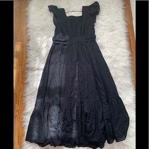 Black midi linen dress very lower back open